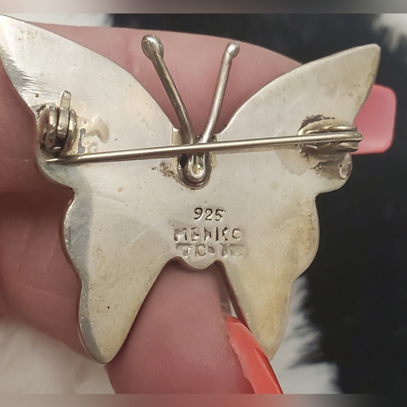 Vintage 925 Mexico silver signed&stamped abalone butterfly brooch - Picture 2 of 6